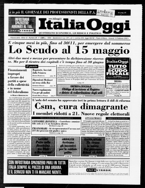 Italia oggi : quotidiano di economia finanza e politica